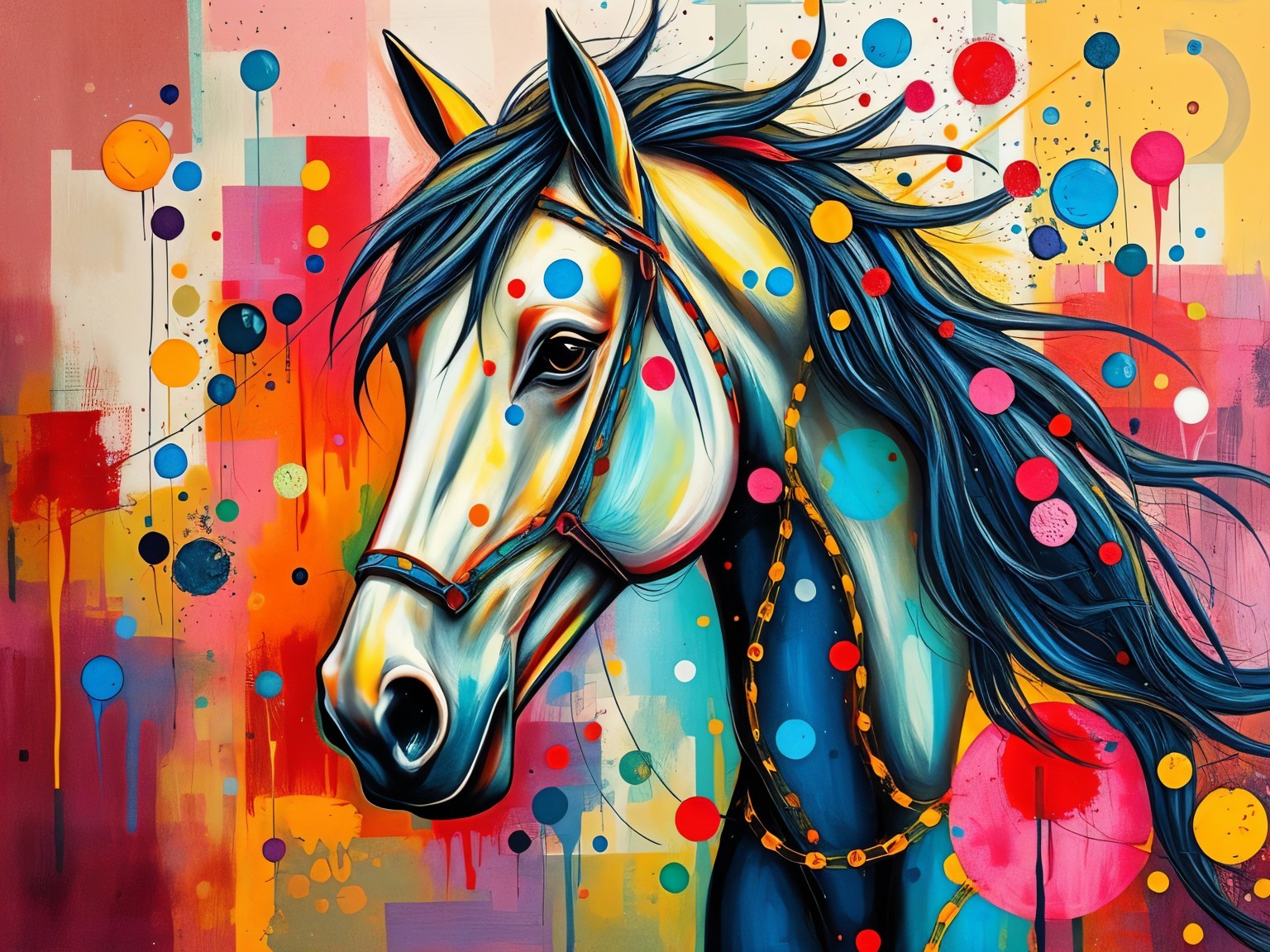 Abstract Horse Head with Bold Colors and Patterns