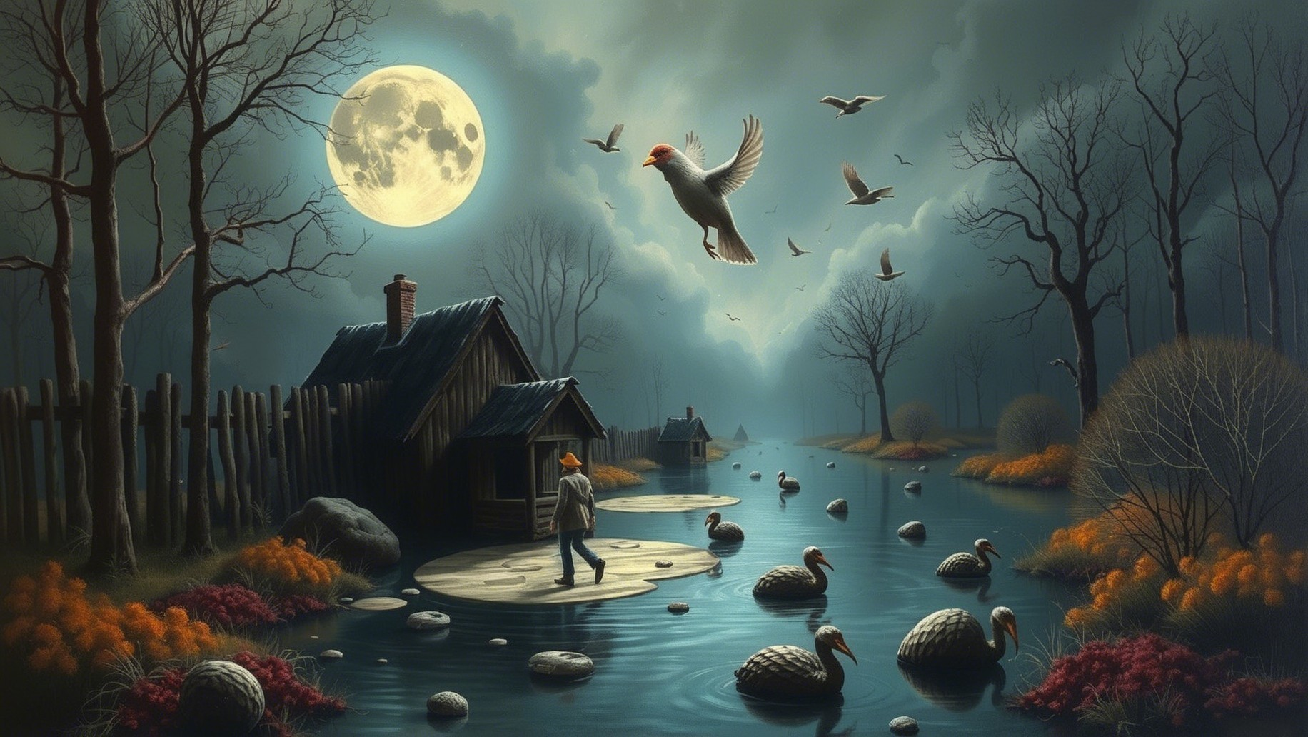 Moonlit Landscape with River and Forest Serenity