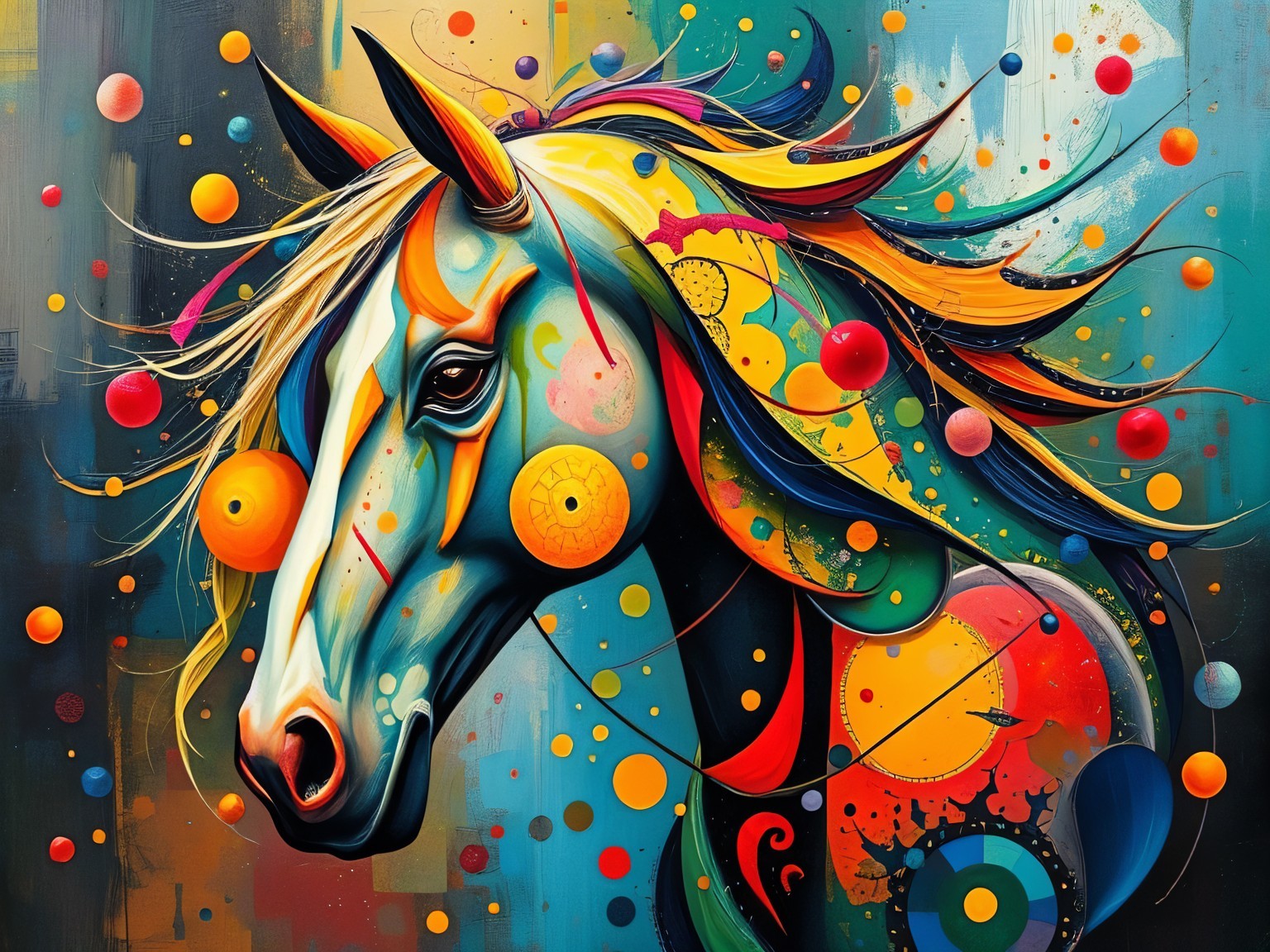 Abstract Horse Head with Vibrant Colors and Shapes