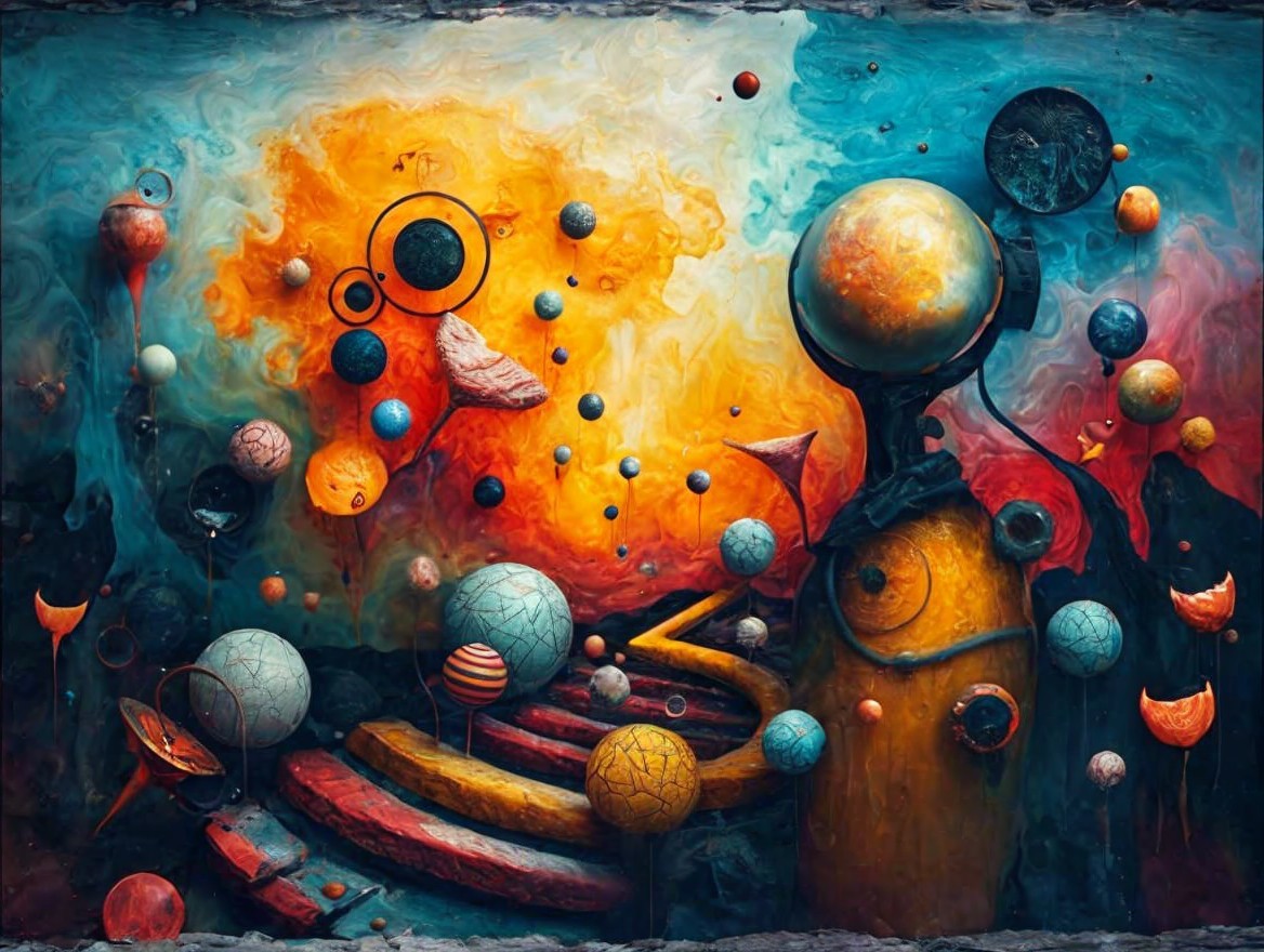 Vibrant Abstract Cosmic Landscape with Colorful Spheres