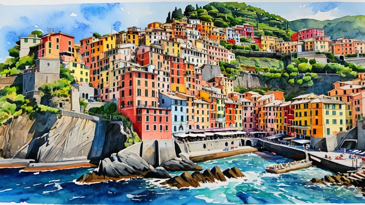 Vibrant Coastal Village with Colorful Italian Architecture