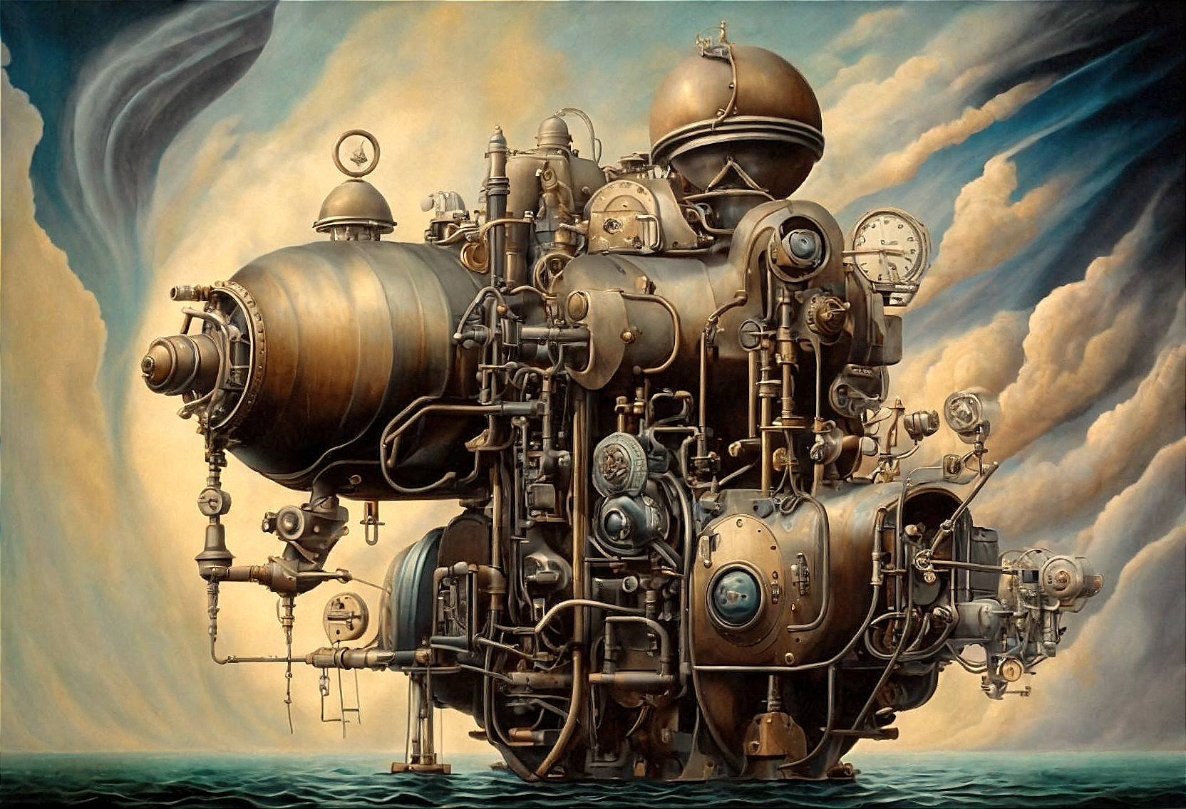 Steampunk Machinery with Brass Pipes and Gears