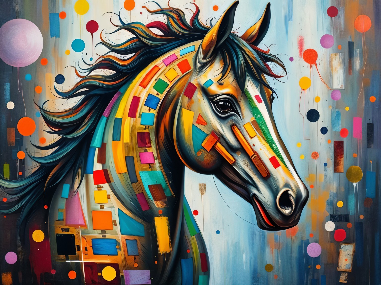 Colorful Abstract Horse Head with Dynamic Patterns