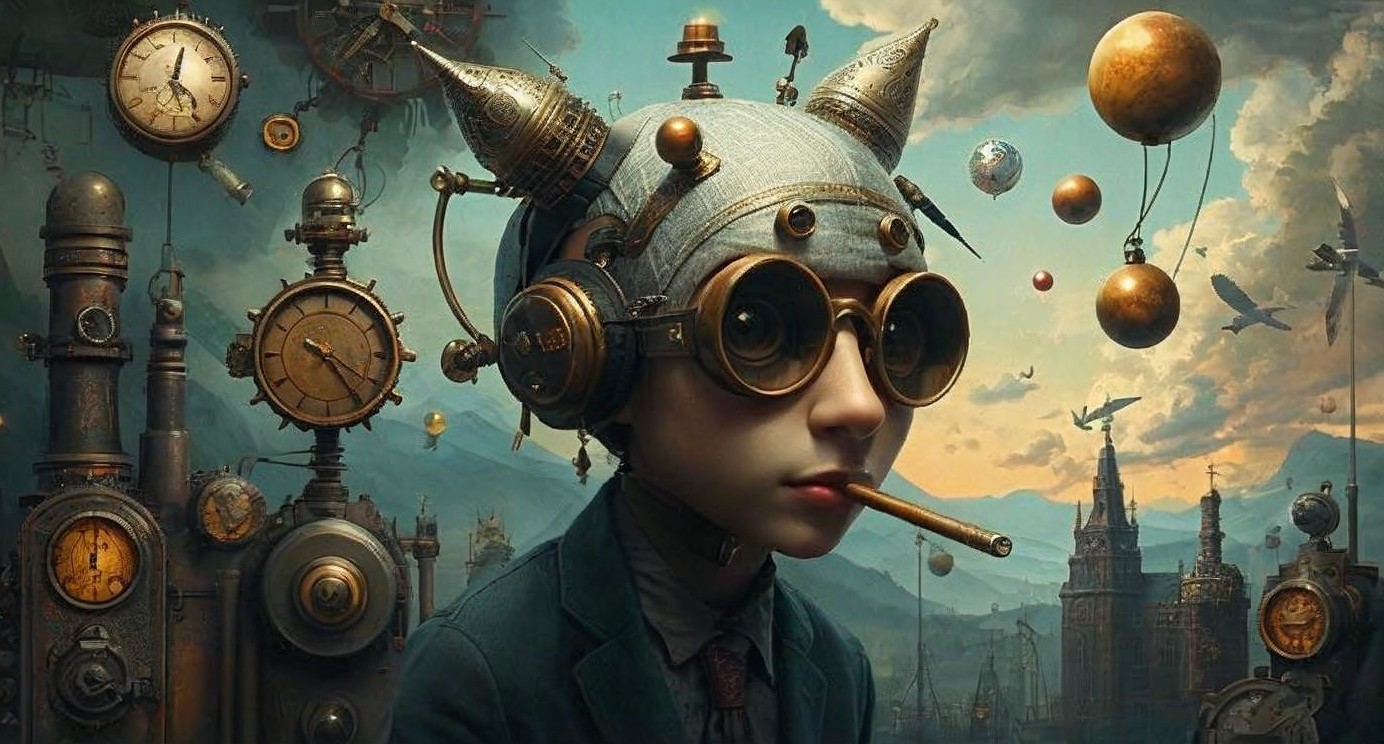 Steampunk-Inspired Boy with Mechanical Elements