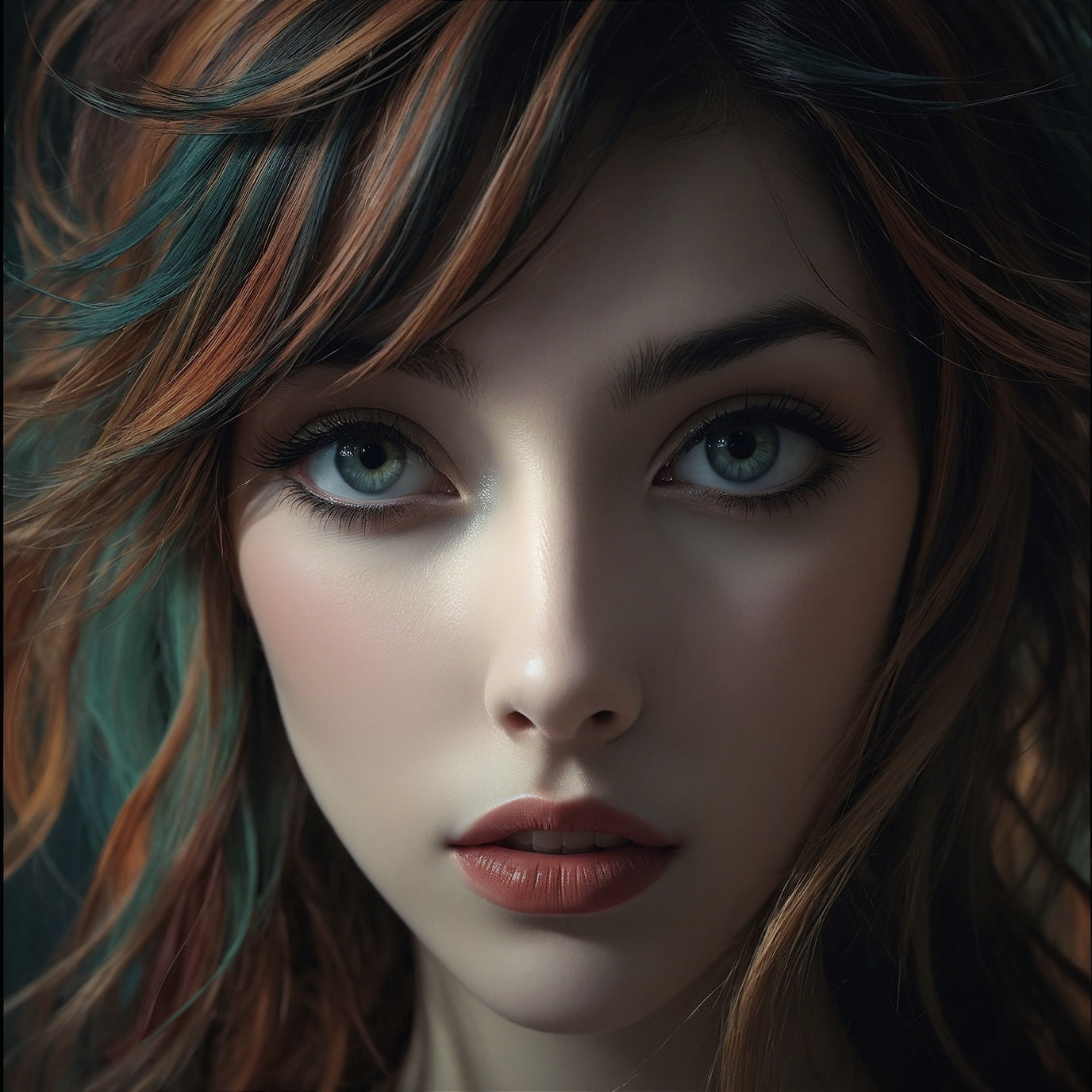 Close-Up Portrait of a Young Woman with Unique Features