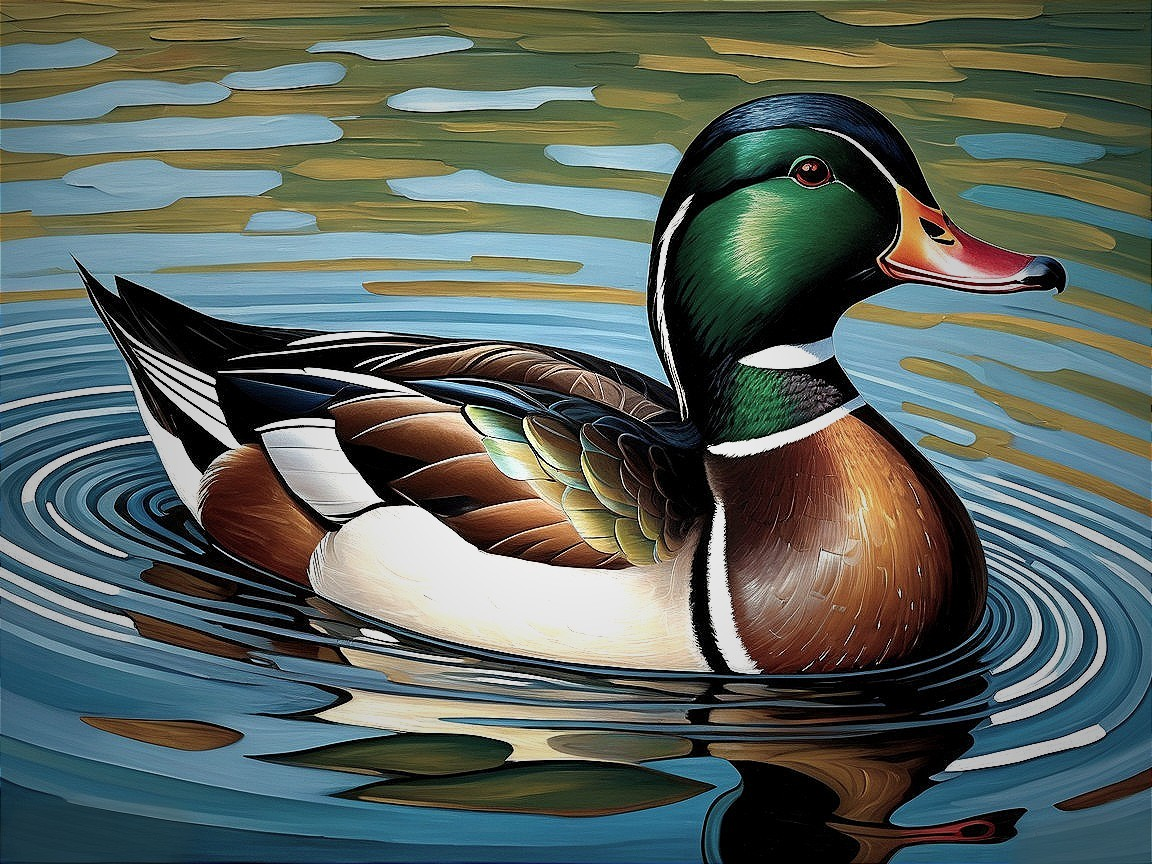 Detailed Illustration of a Mallard Duck on Water