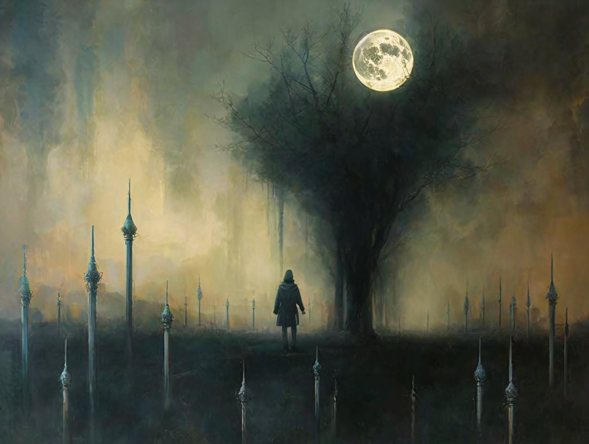 Misty Landscape with Solitary Figure and Spires