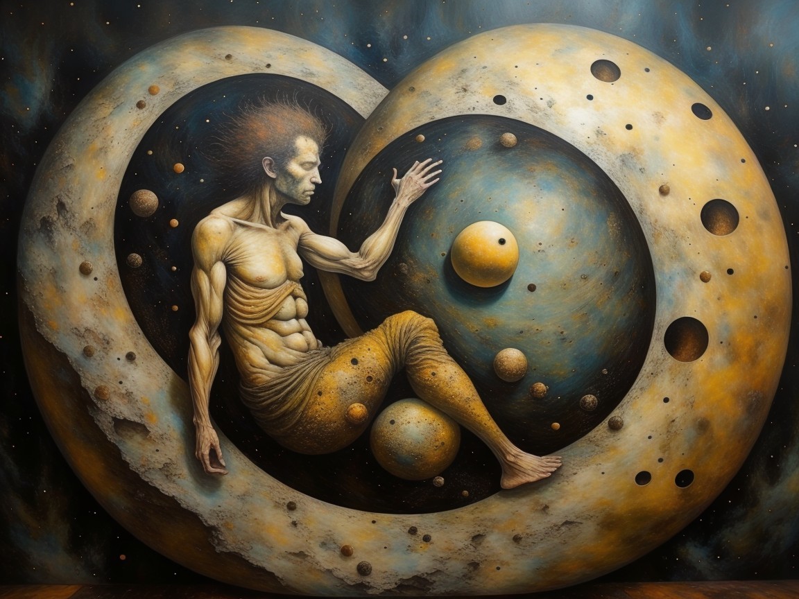 Surreal Figure in Cosmic Spiraling Structure