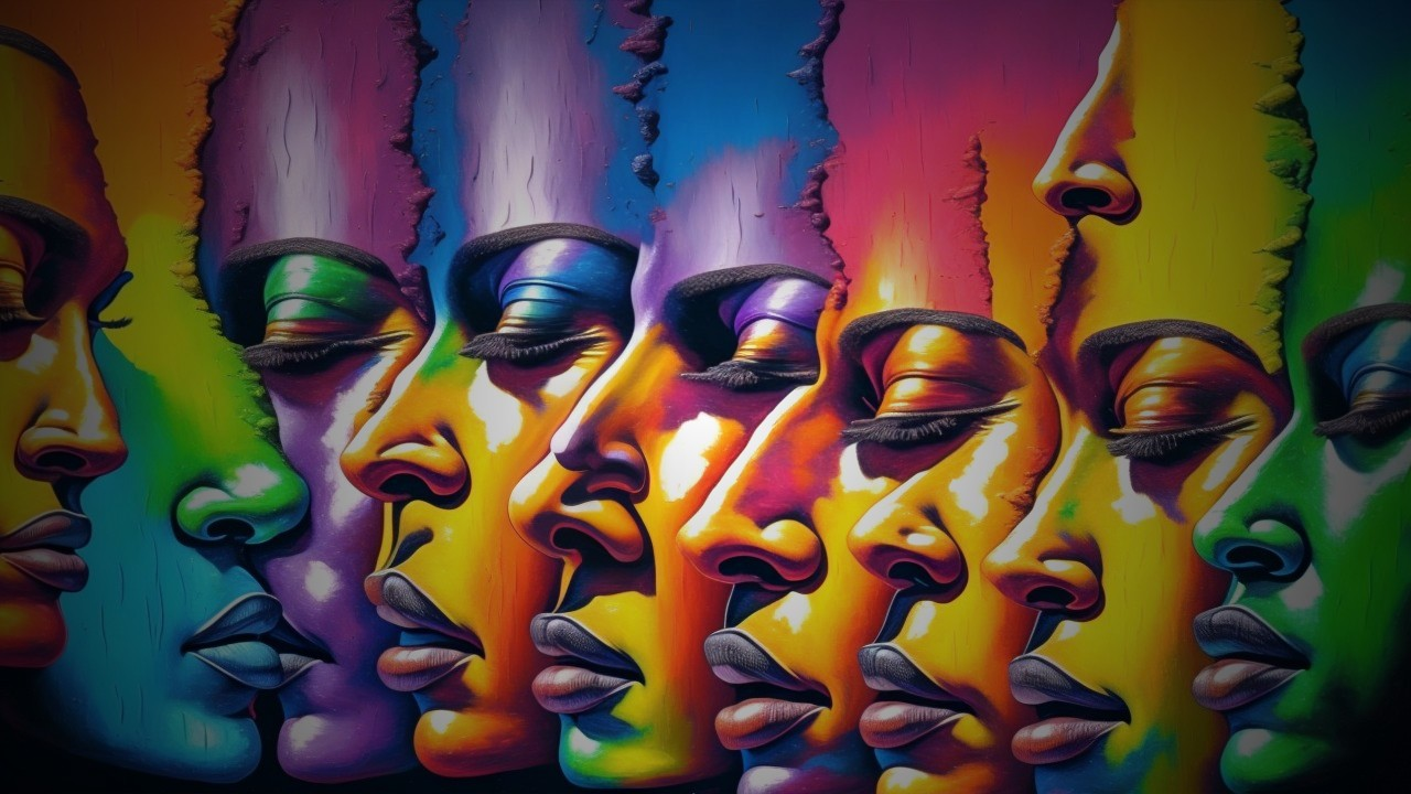 Vibrant Mural of Colorful Stylized Faces Celebrating Diversity