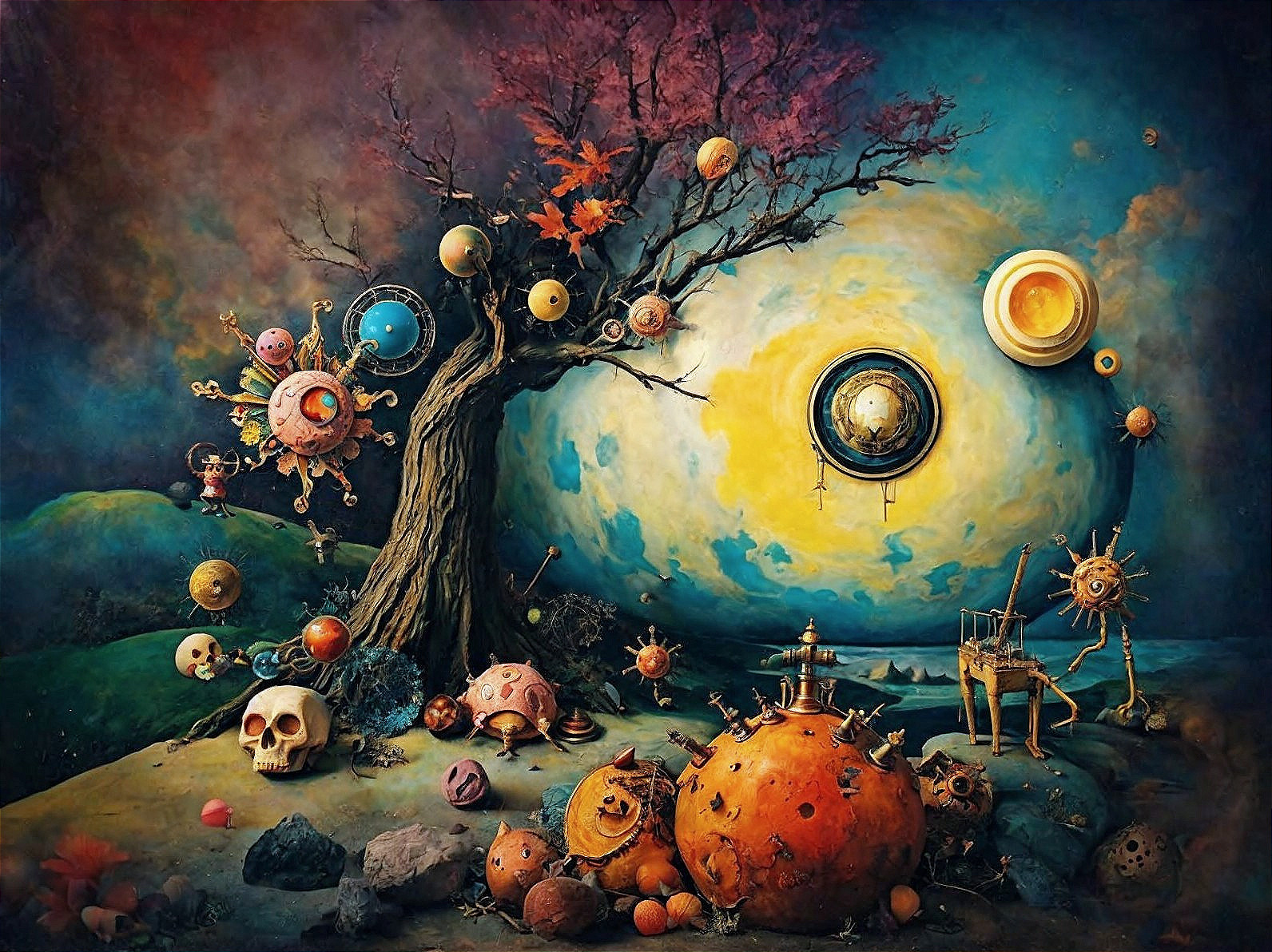 Surreal Digital Landscape with Twilight Sky Elements