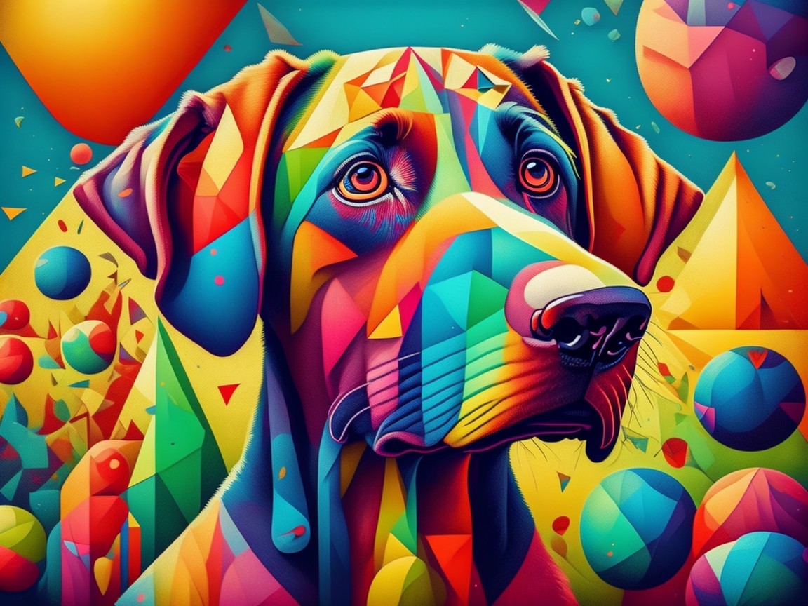 Abstract Dog Face with Geometric Shapes and Colors