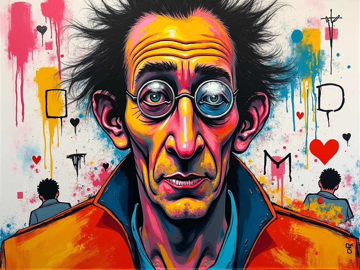 Close-up Pop Art Painting of a Man with Glasses