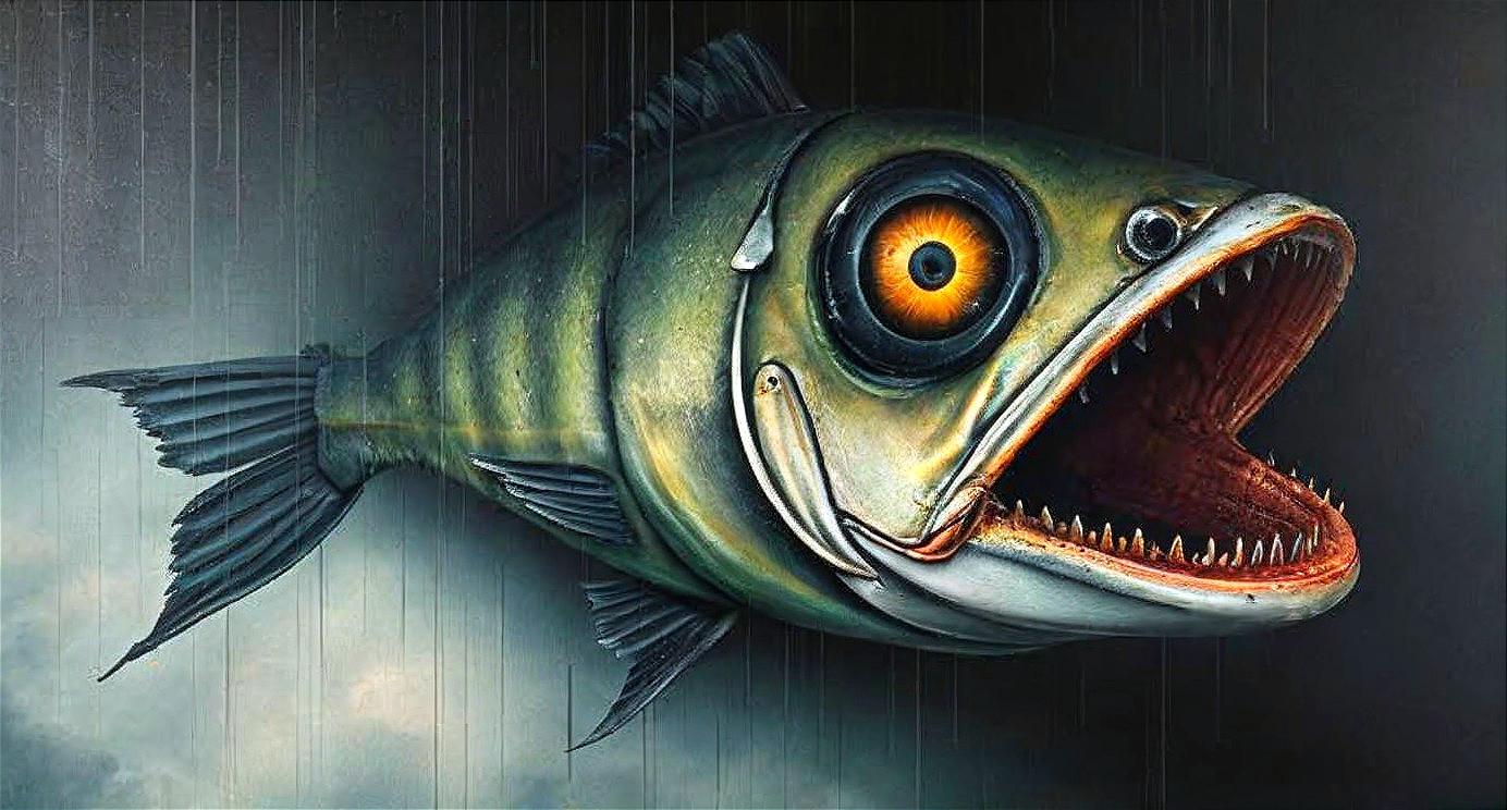 Surreal Fish with Expressive Eye and Sharp Teeth