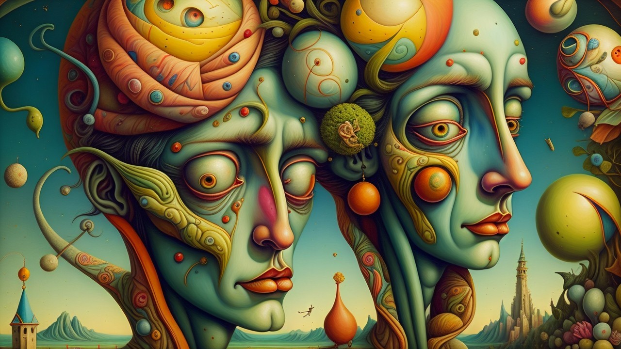 Surreal Heads with Intricate Patterns and Fantastical Elements