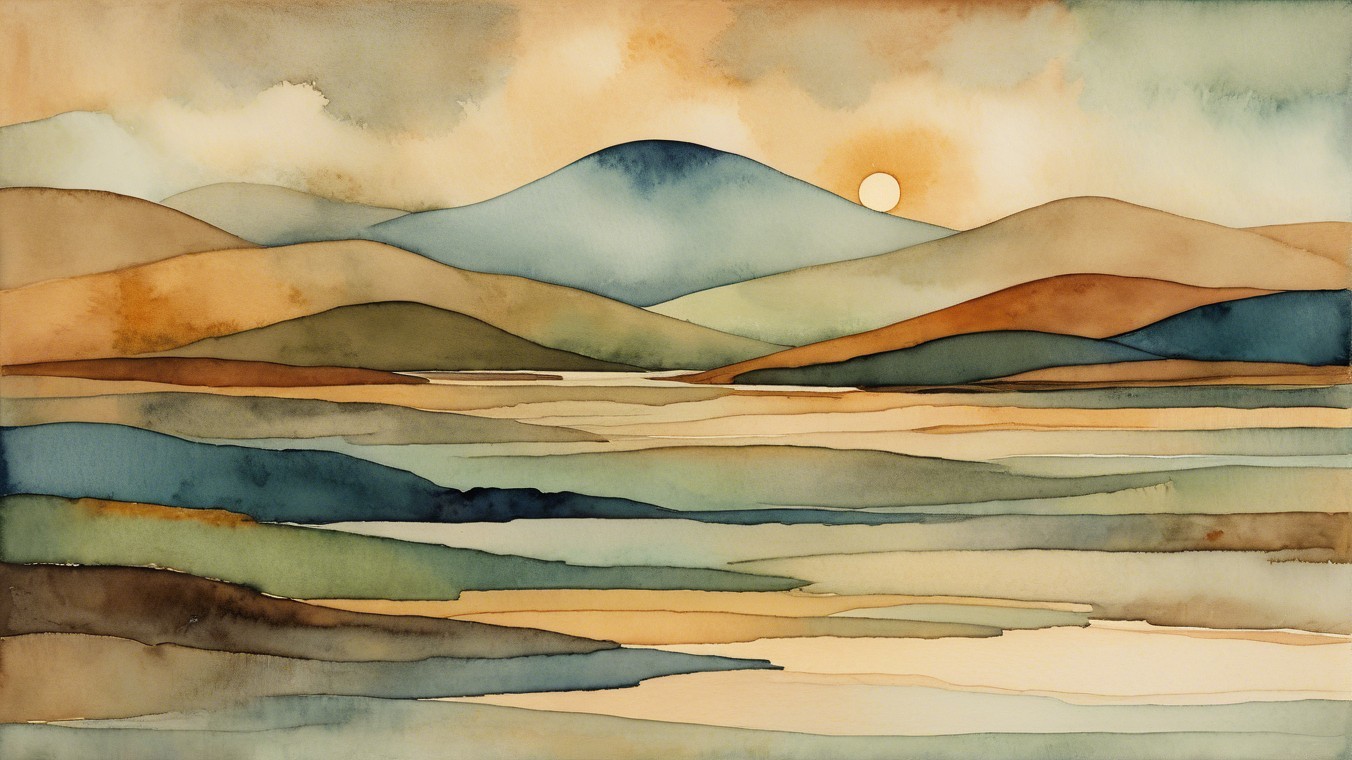 Serene Landscape with Watercolors and Tranquil Waters
