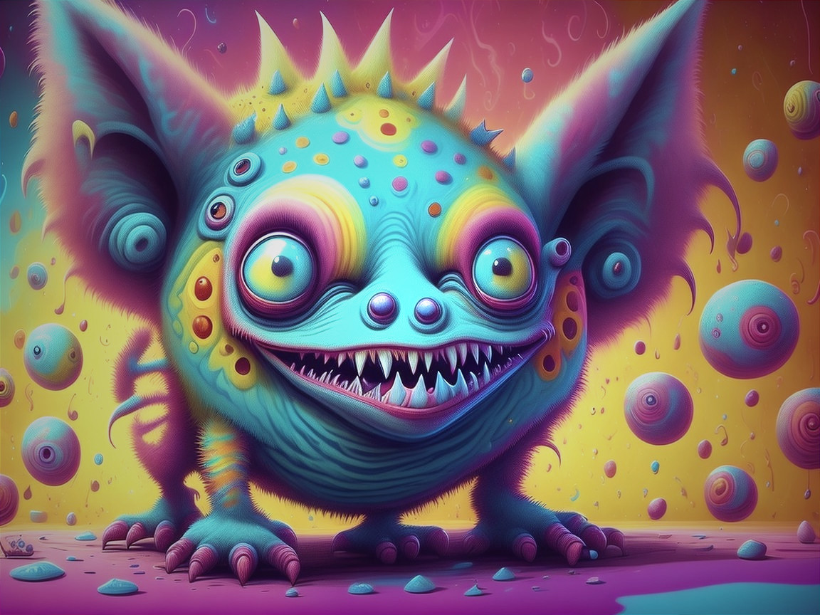 Whimsical creature with vibrant fur and surreal background