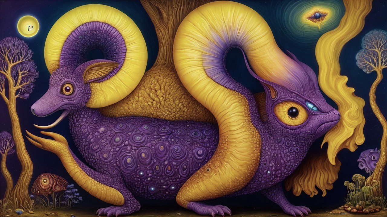 Fantastical Creature with Ram-Cat Features and Colors