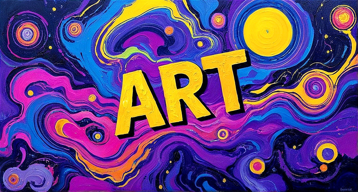 Abstract Painting with Swirling Colors and Bold "ART