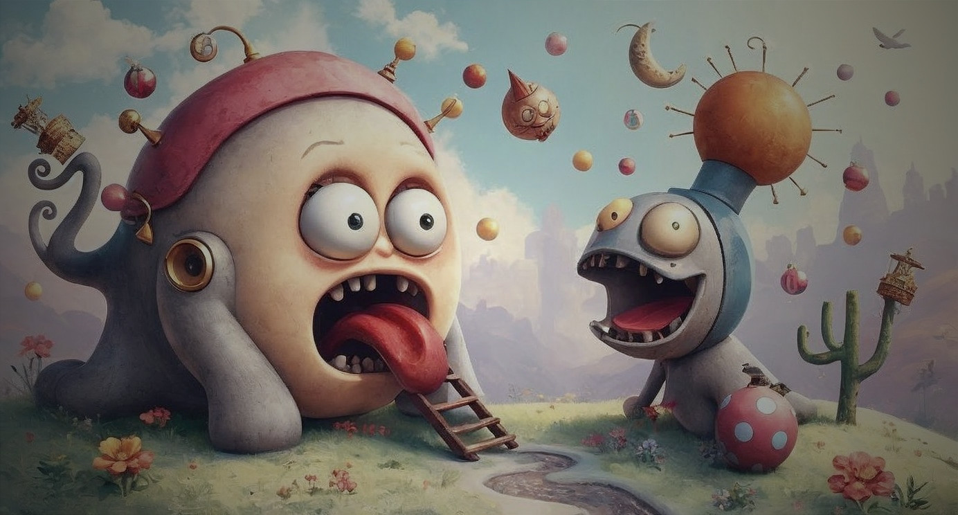 Cartoonish Creatures in a Surreal Landscape