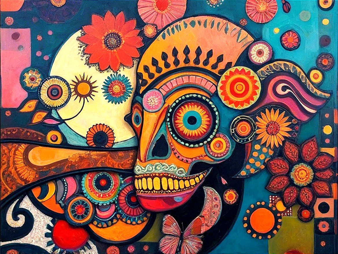Vibrant Abstract Skull with Intricate Patterns and Colors