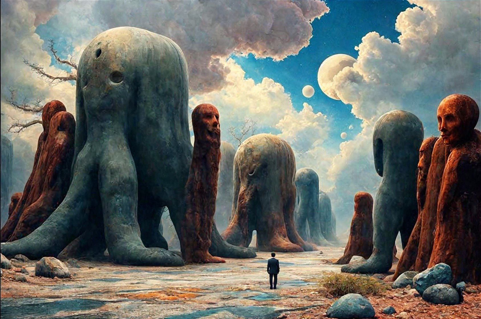 Desolate Alien Landscape with Ancient Mushroom Formations