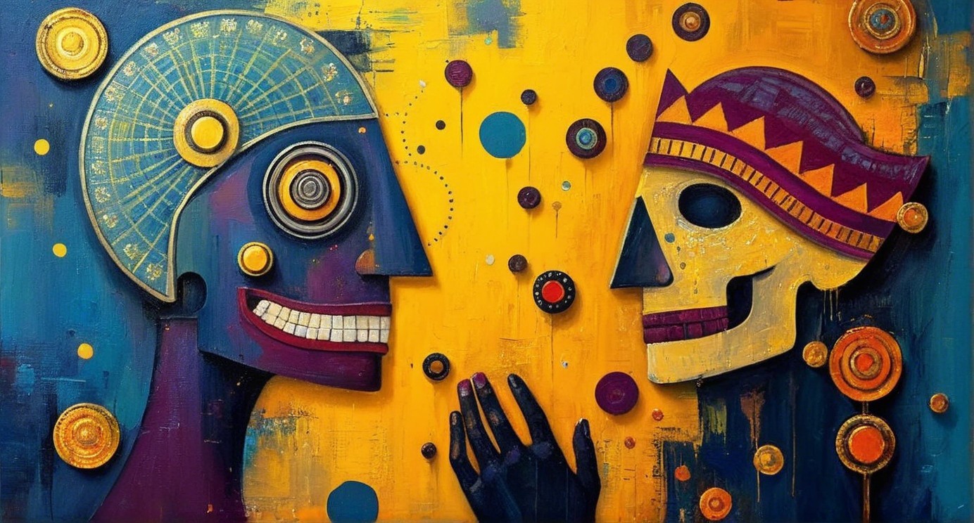 Contrasting Figures with Geometric Patterns and Symbols