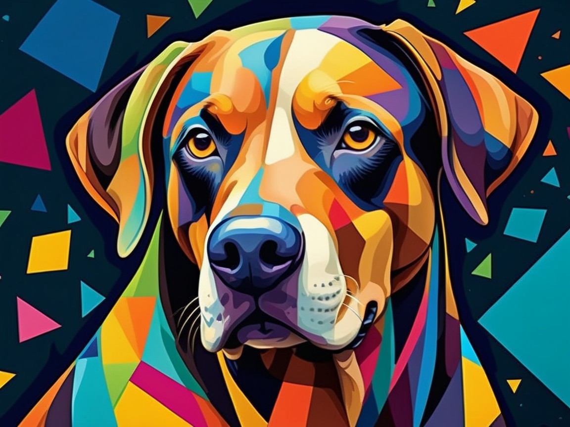 Vibrant Abstract Dog Face in Bold Geometric Shapes