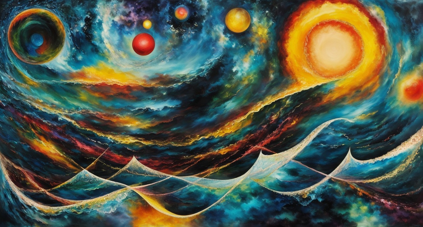Vibrant Cosmic Scene with Swirling Colors and Celestial Bodies