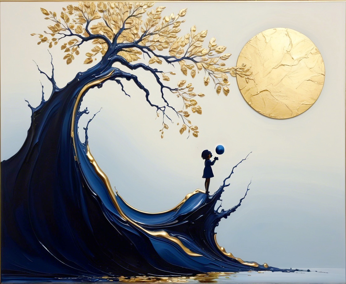Whimsical Silhouette on Wave-Like Landscape Scene