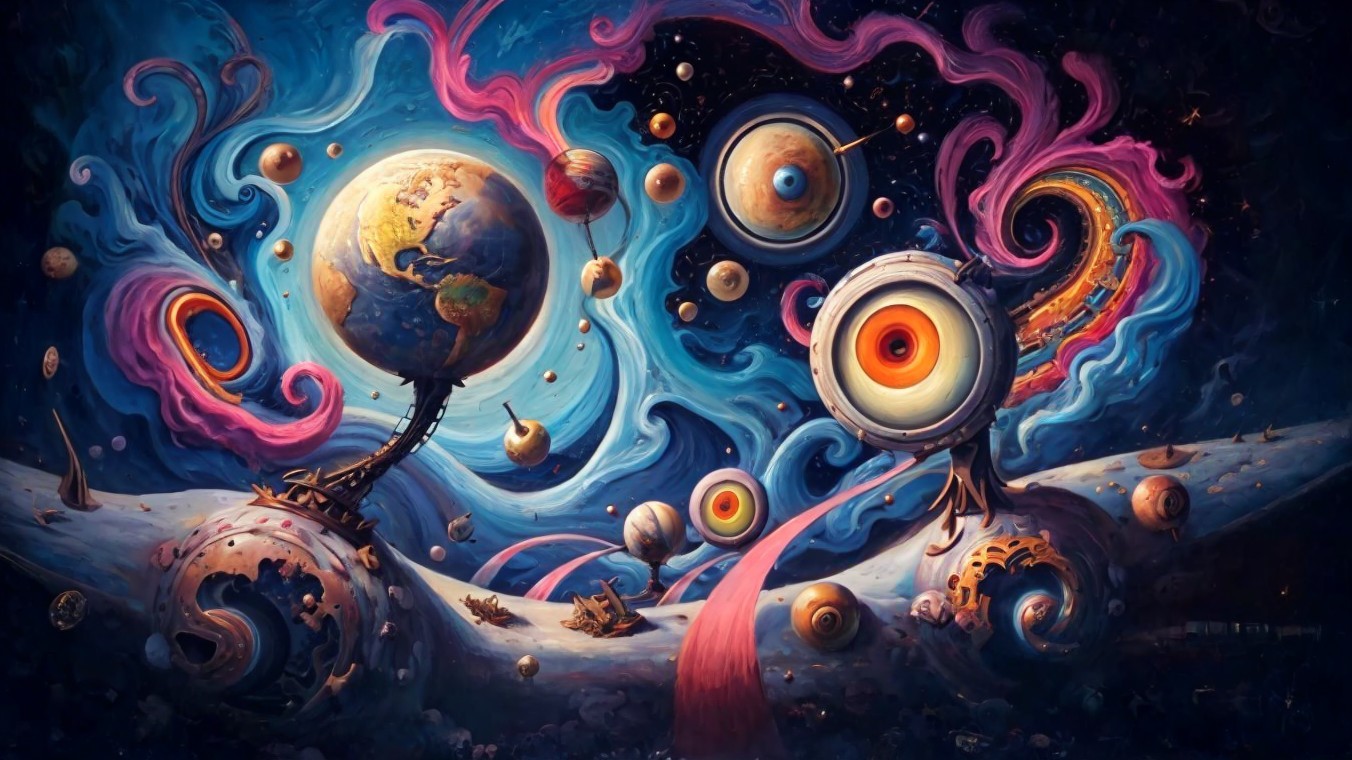 Surreal Cosmic Landscape with Colorful Nebulae and Planets