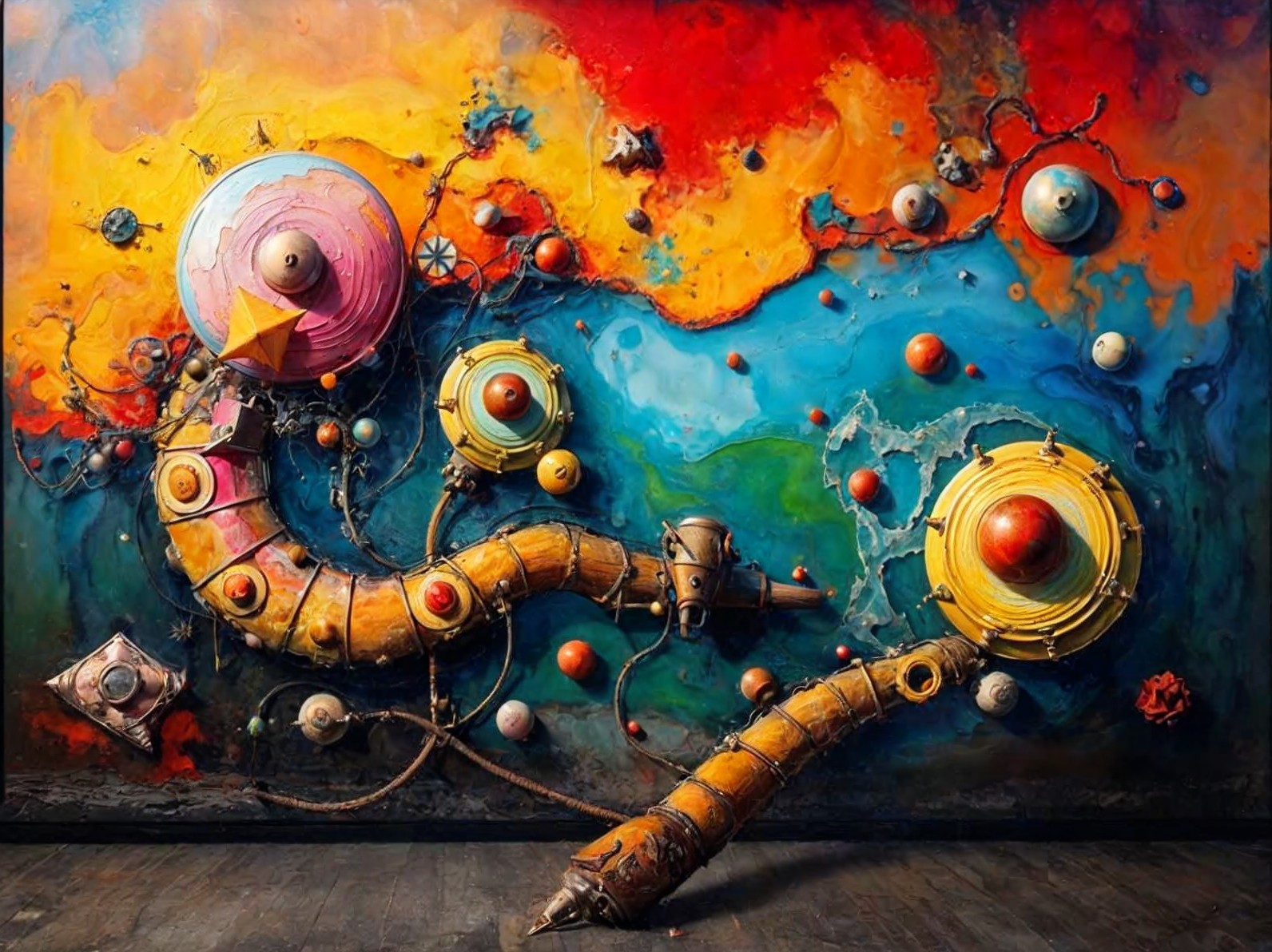 Vibrant Abstract Mural with Geometric and Organic Forms