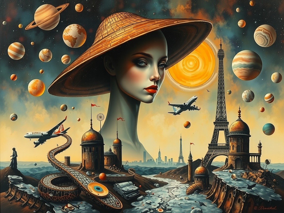 Surreal Landscape Merging Space and Urban Life Elements