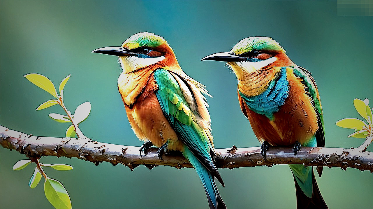 Vibrant Birds on a Branch with Colorful Feathers