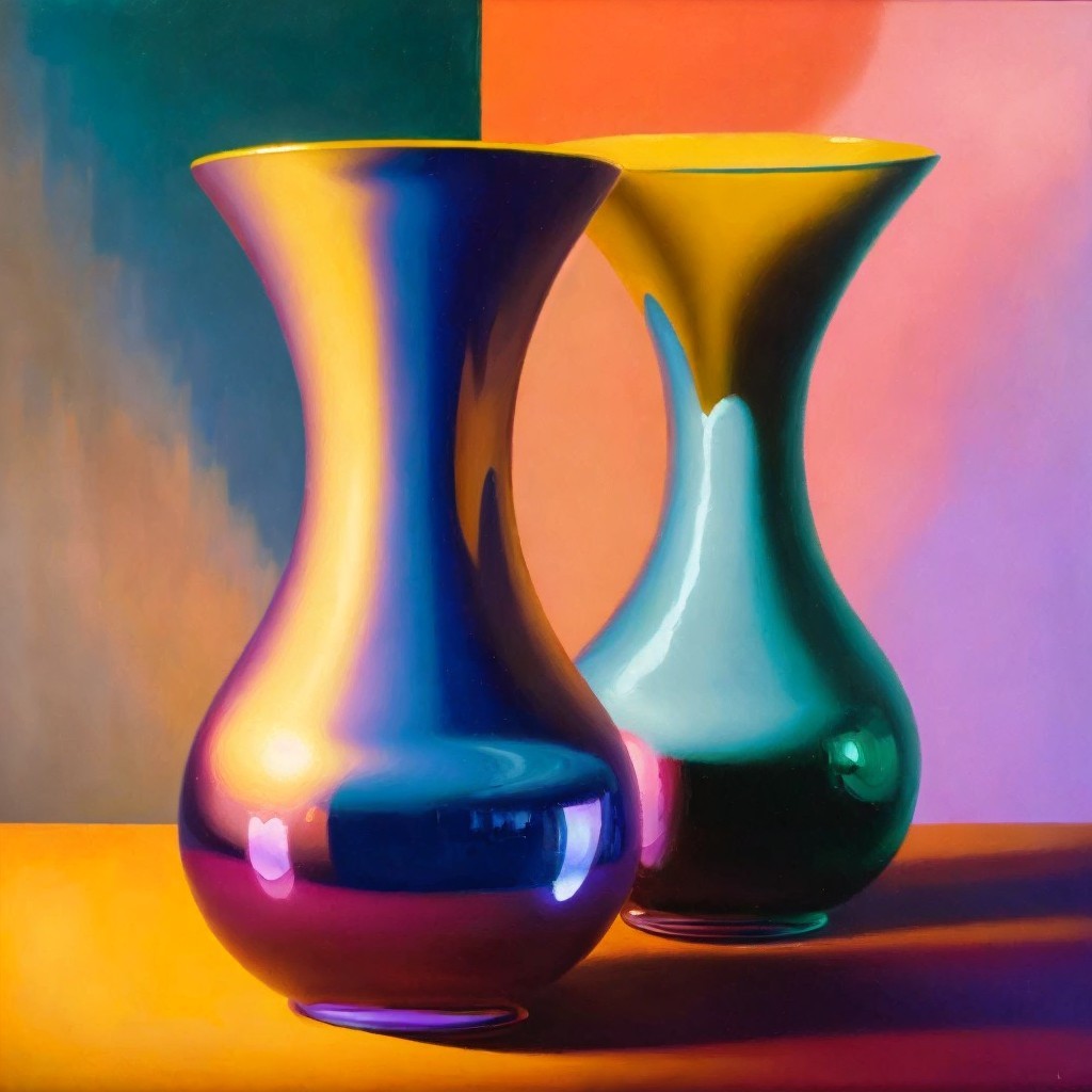 Elegant Purple and Yellow Vases with Warm Tones