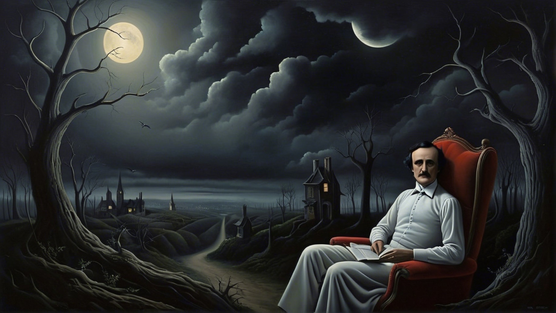 Moonlit Landscape with Somber Figure in White