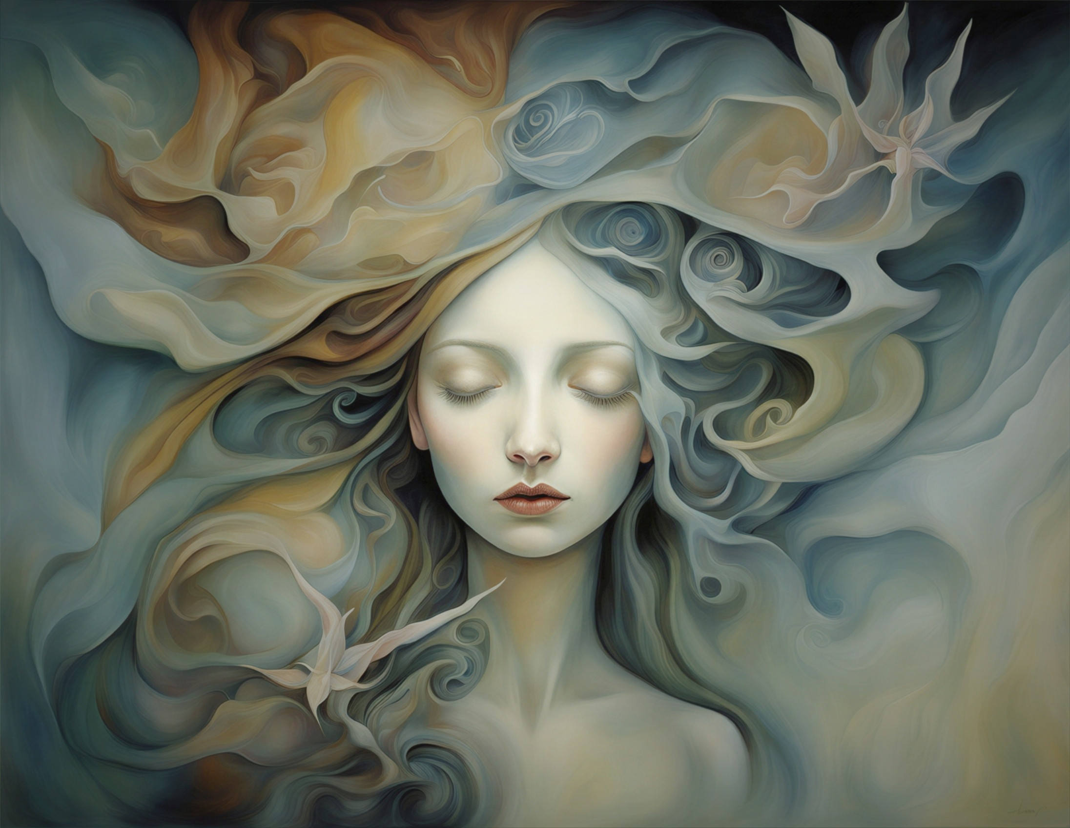 Ethereal Portrait of a Woman in Soft Blues and Creams