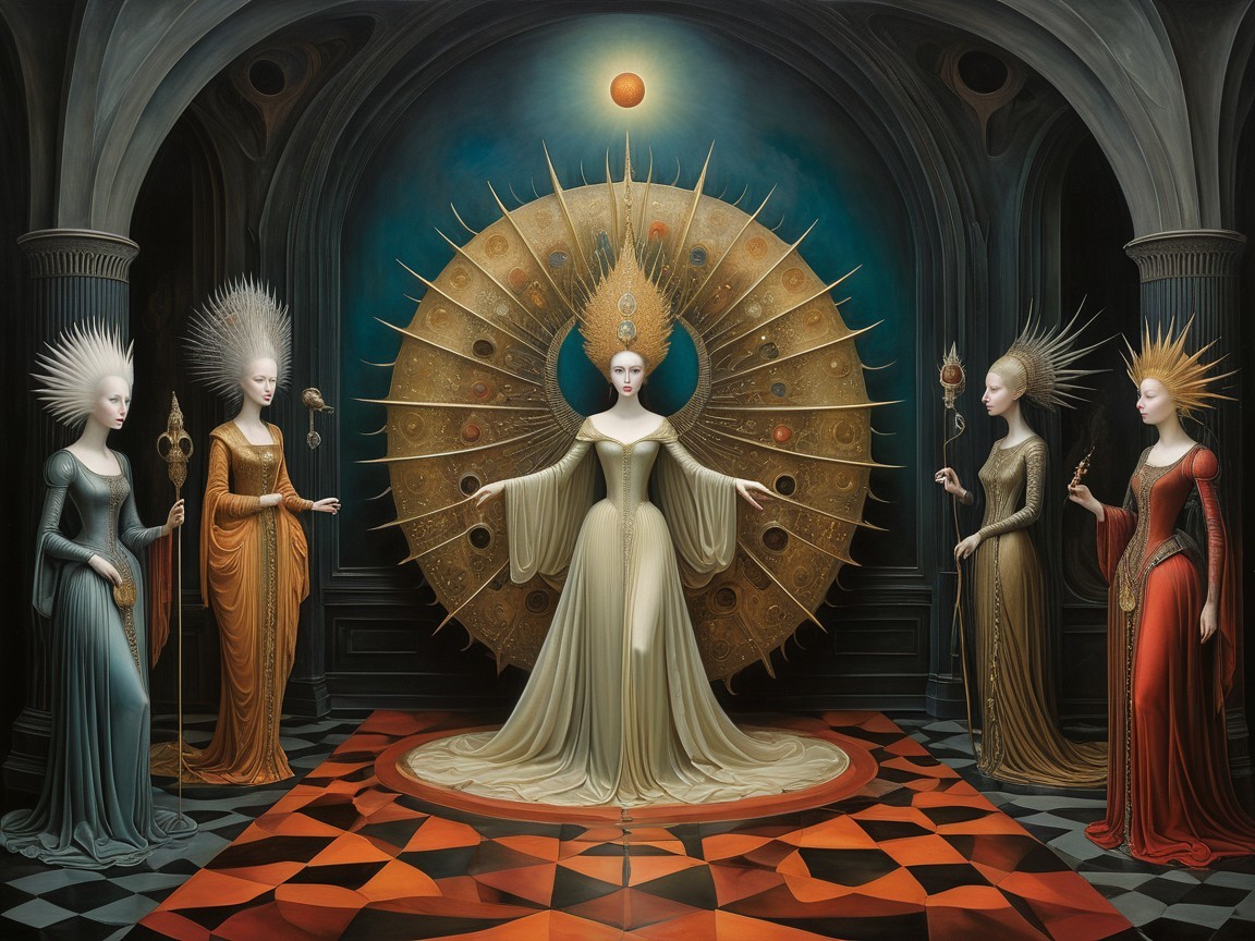 Mystical Scene with Central Figure and Ethereal Surroundings