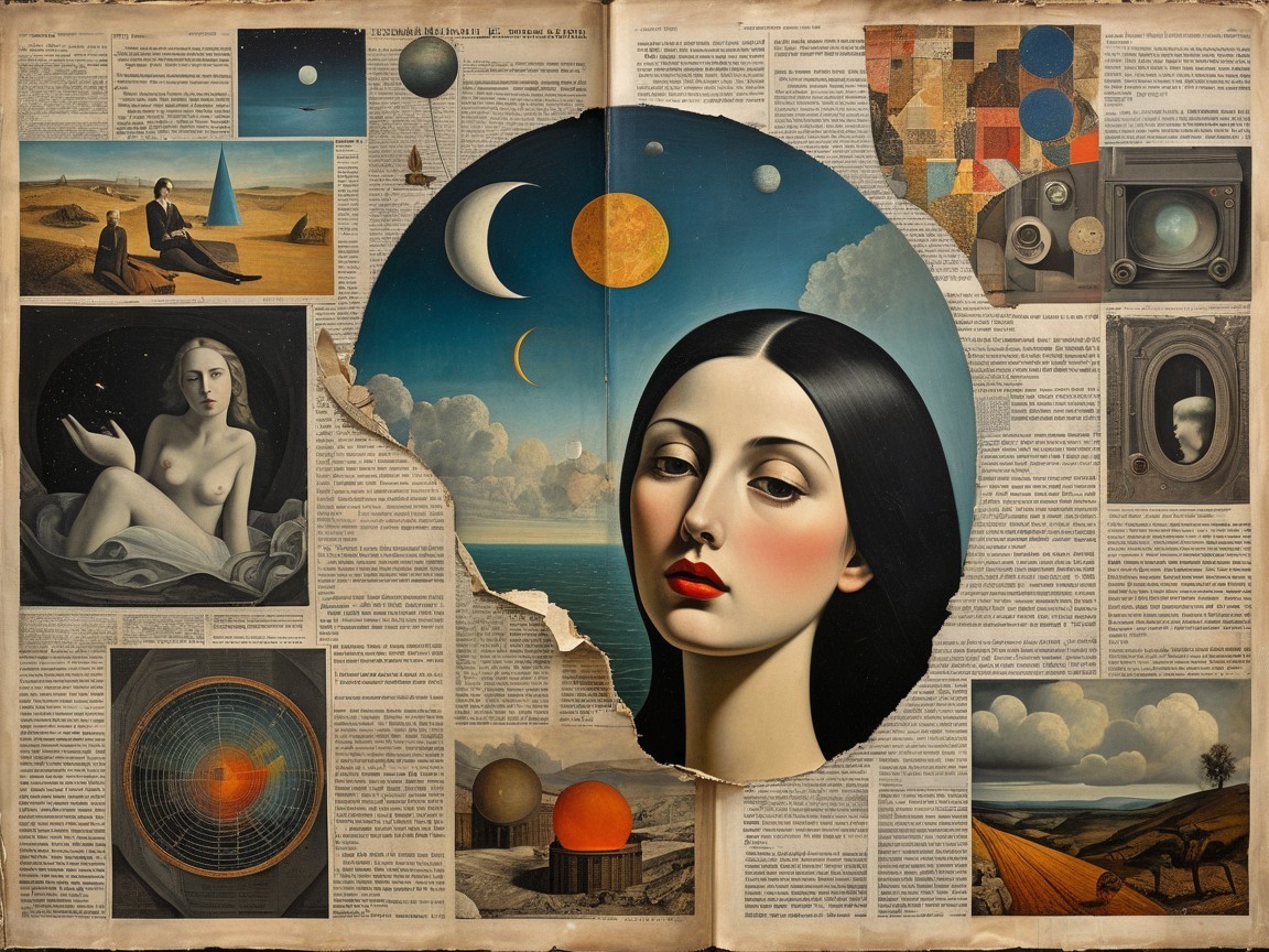 Surreal Collage of Woman with Cosmic Elements