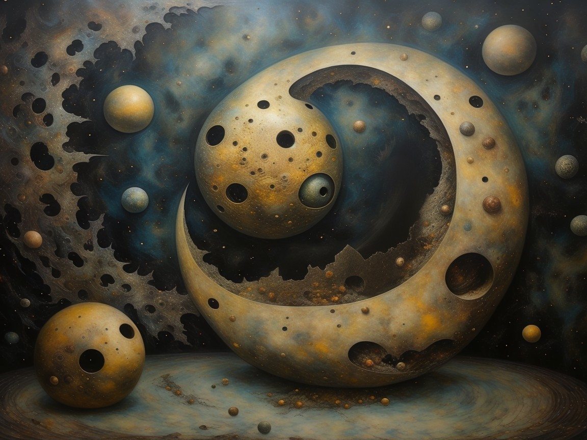 Surreal Cosmic Landscape with Abstract Celestial Bodies
