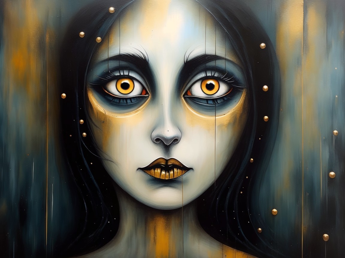 Surreal Portrait of a Woman with Golden Eyes