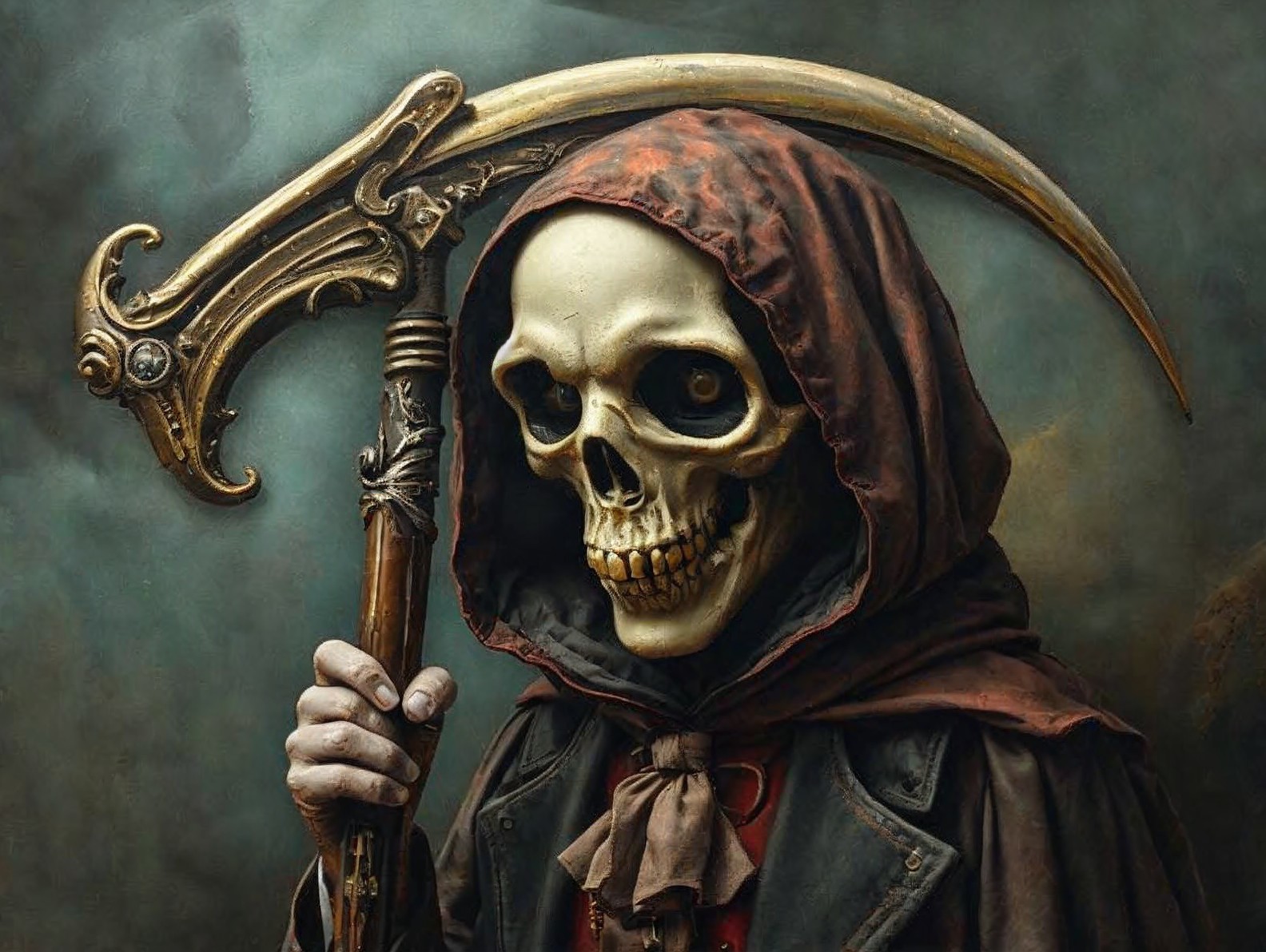 Skeletal Figure in Dark Cloak with Menacing Scythe