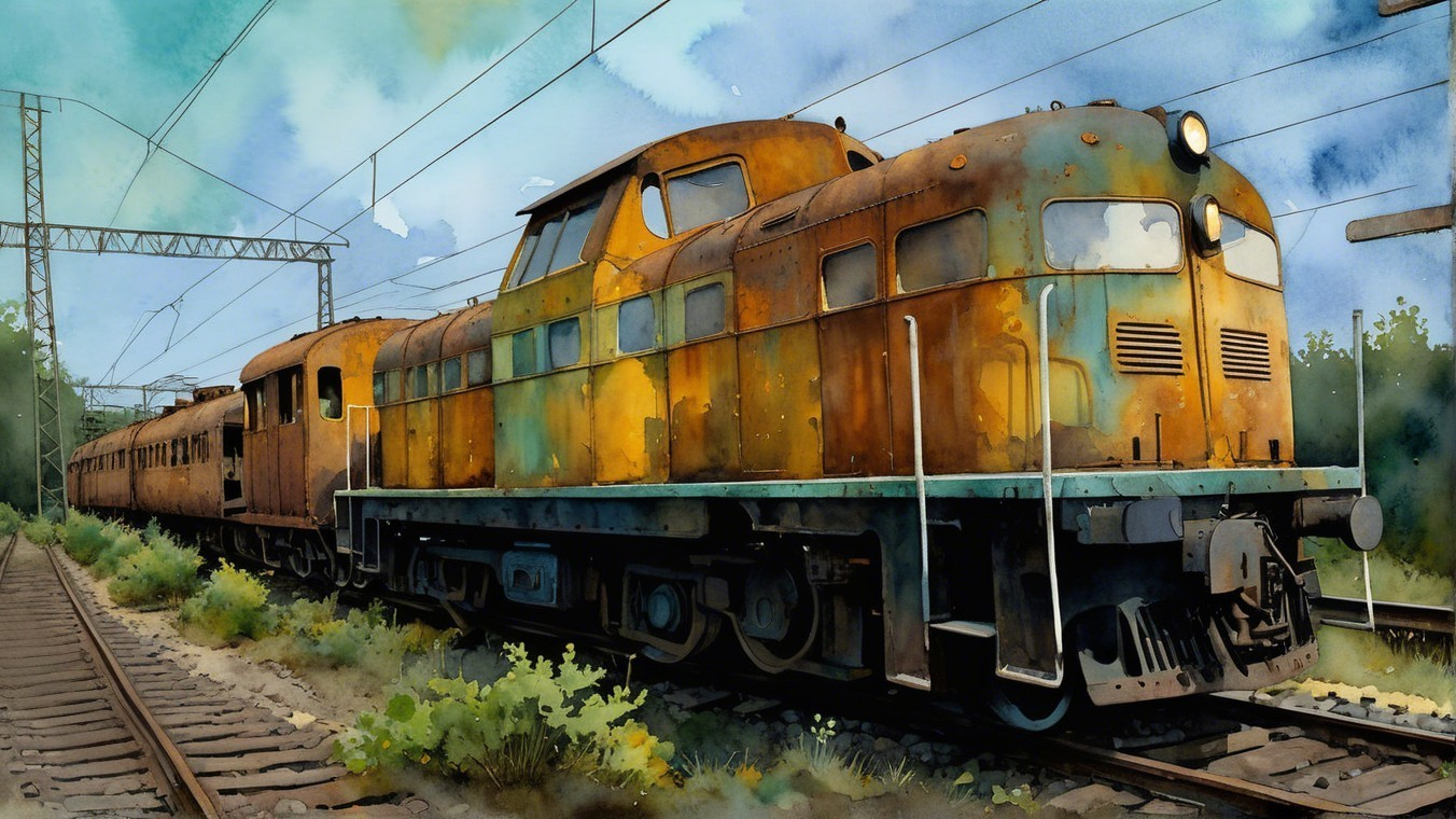 Old Rusty Train Engine Amidst Green Foliage