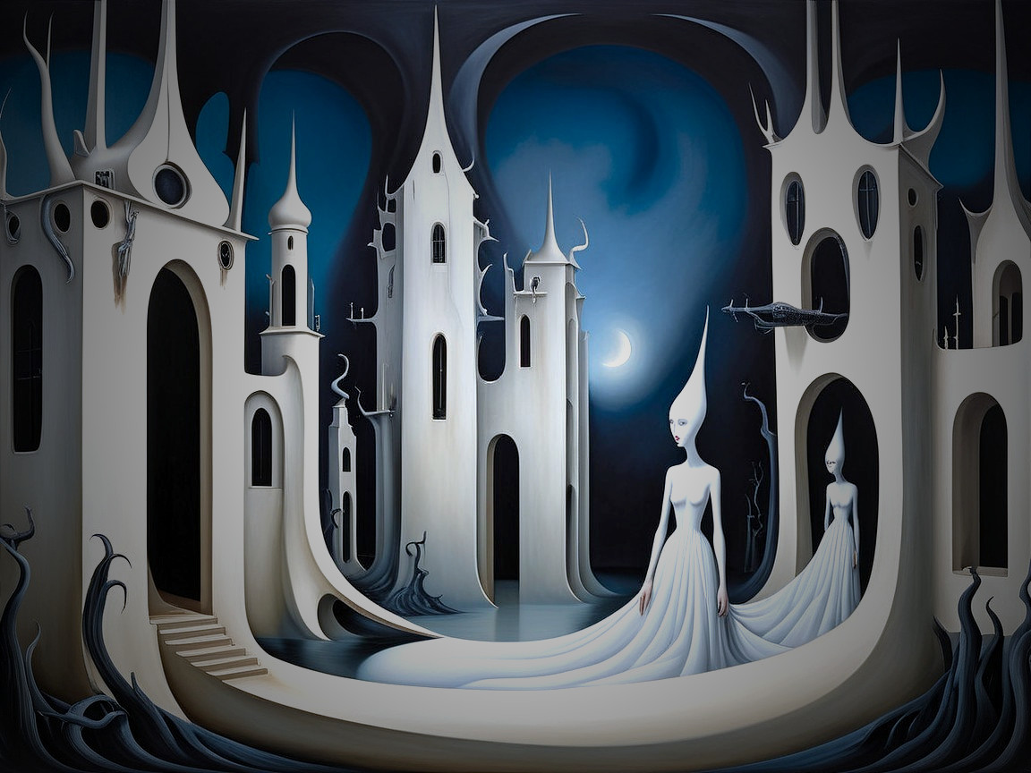 Surreal Dreamlike Landscape with Ethereal Figures