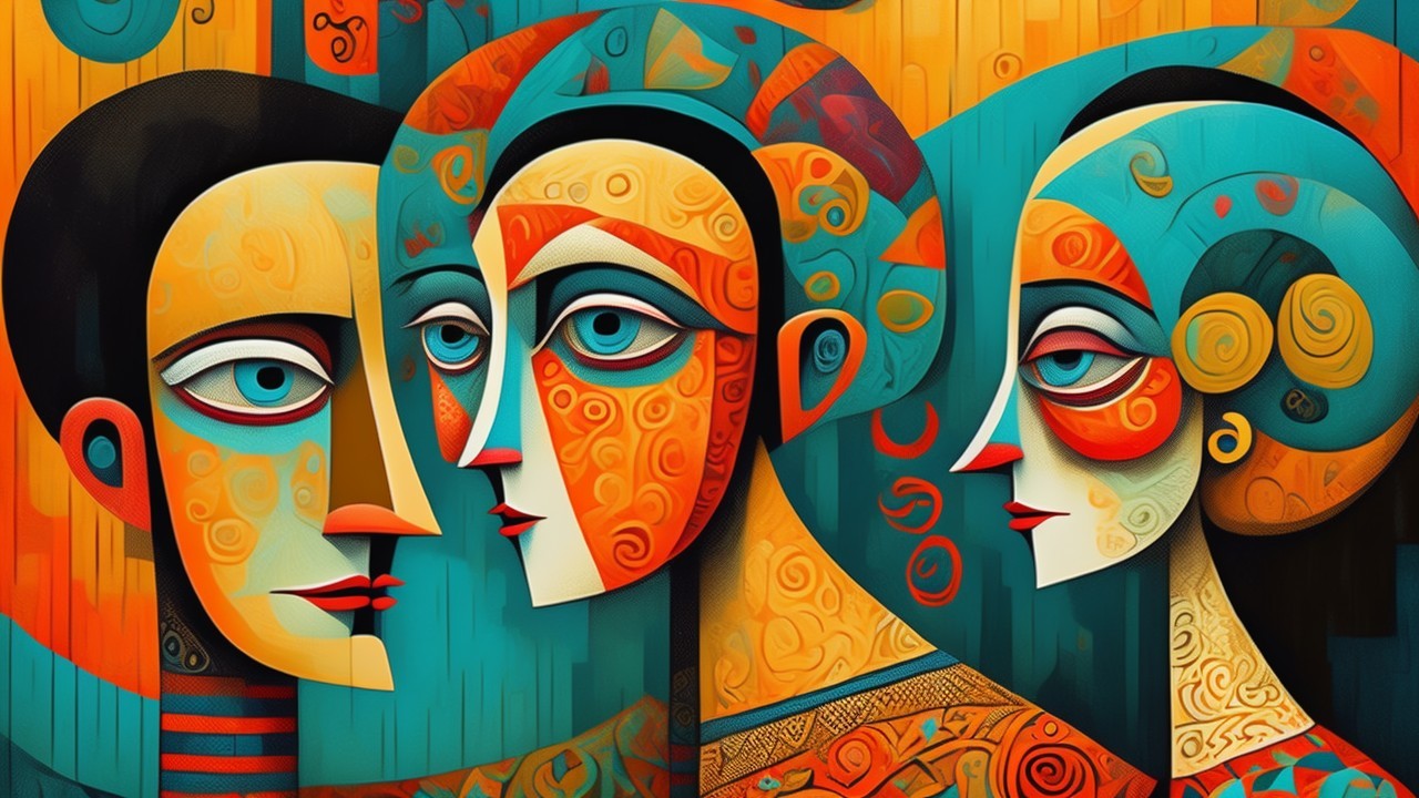 Abstract Faces with Bold Colors and Intricate Patterns