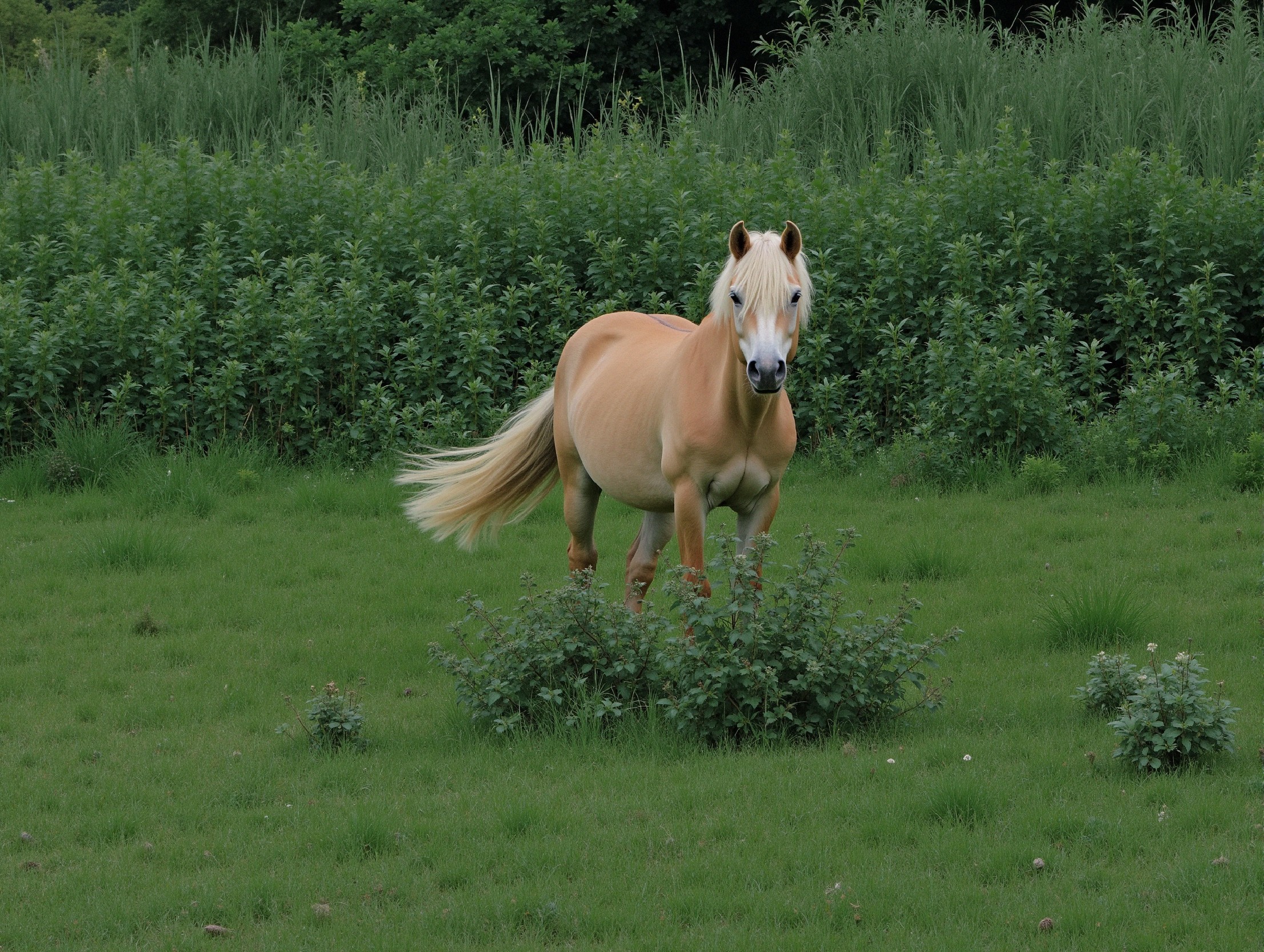 Palomino Horse in Lush Green Field Setting