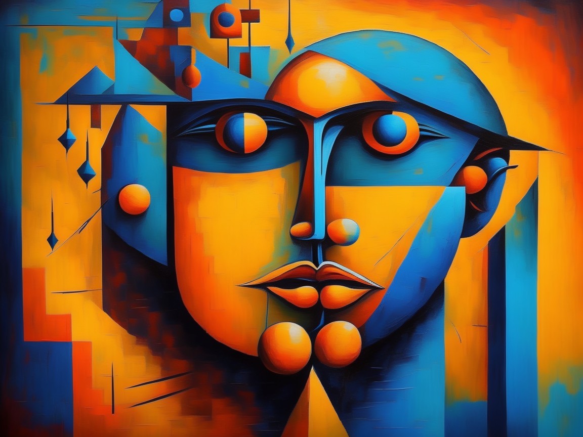 Abstract Portrait with Geometric Shapes and Colors