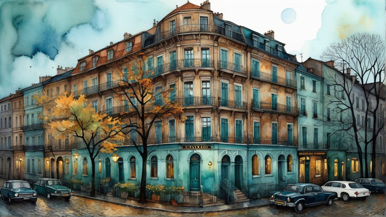 Vintage Parisian Street Scene in Watercolor Hues