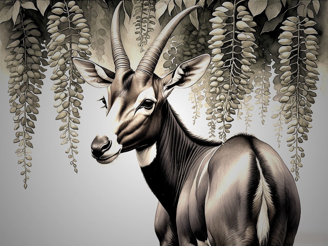Stylized Illustration of a Majestic Antelope with Foliage