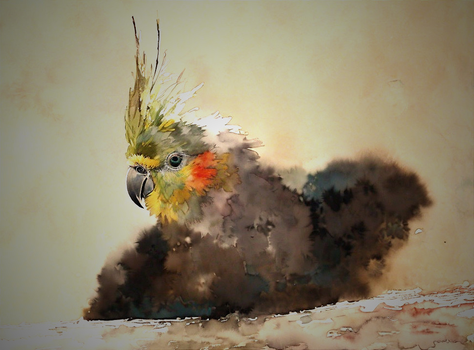 Vibrant Watercolor of a Cockatoo with Dreamy Effects