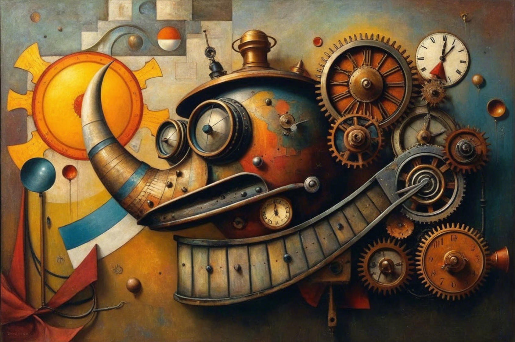 Surreal Mechanical Rhinoceros Head in Steampunk Style